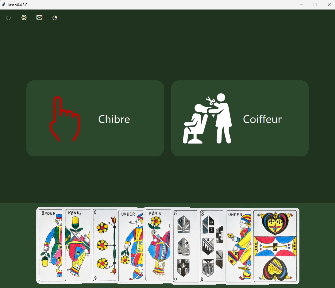 Écran d’accueil avec le choix entre Chibre et Coiffeur